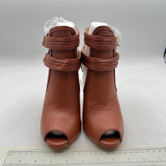 XYD Brown Peep Toe Sandal Ankle Booties Dual Buckled Straps Stiletto Heels Pumps - Picture 3 of 8